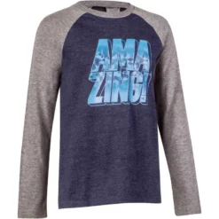 T-Shirt 500 Manches Longues Gym Garçon Imprimé Bleu Pétrole -Sportmania 8394501