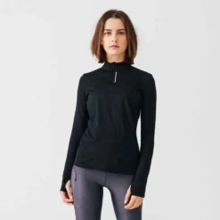 Kalenji T-shirt Manches Longues Chaud Running Femme - Zip Warm Violet -Sportmania 8394789