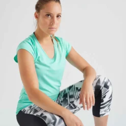 T-shirt Slim Col V Fitness Cardio Femme Corail -Sportmania 8504858