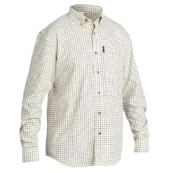 Chemise Chasse Coton Manches Longues Respirant Homme - 100 à Carreaux Blanc. -Sportmania 8514530