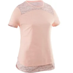 T-Shirt Manches Courtes Coton Respirant 500 Fille GYM ENFANT Rose Chiné AOP Gris -Sportmania 8516795