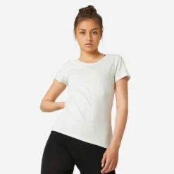 T-shirt Regular Fitness Femme - 500 Essentials Rose Chiné -Sportmania 8546087