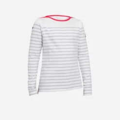 Tribord T-Shirt Manches Longues - Marinière De Voile Sailing 100 Fille Blanc Rouge -Sportmania 8548492