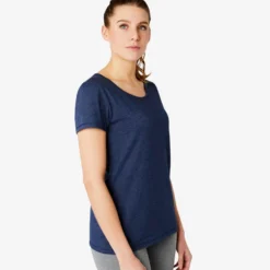 T-shirt Regular Fitness Femme - 500 Essentials Rose Chiné -Sportmania 8551627