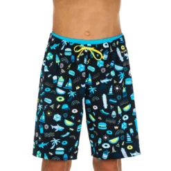 Maillot De Bain Short Natation Garçon - 100 Long - Palmi Noir -Sportmania 8553212