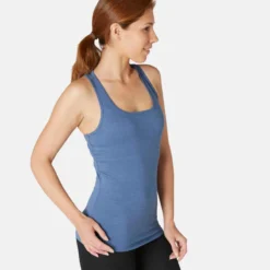Débardeur Fitness Femme Dos En X Slim Coton - 500 Bleu D'orage -Sportmania 8562844
