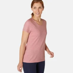 T-shirt Regular Fitness Femme - 500 Essentials Rose Chiné -Sportmania 8572859