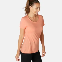 T-shirt Regular Fitness Femme - 500 Essentials Rose Chiné -Sportmania 8572860