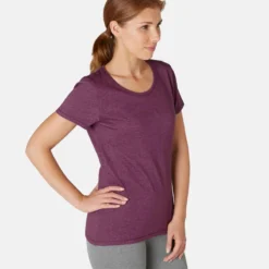 T-shirt Regular Fitness Femme - 500 Essentials Rose Chiné -Sportmania 8572863