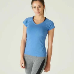 T-shirt Col V Fitness Femme - 500 Rose Quartz -Sportmania 8578165