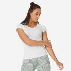 T-shirt Col V Fitness Femme - 500 Rose Quartz -Sportmania 8578169