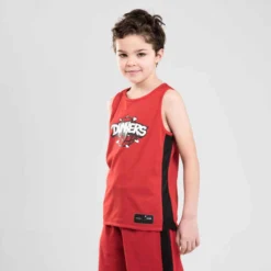 MAILLOT SANS MANCHE DE BASKETBALL REVERSIBLE GARCON/FILLE NOIR ROUGE DUNKE T500R -Sportmania 8584729