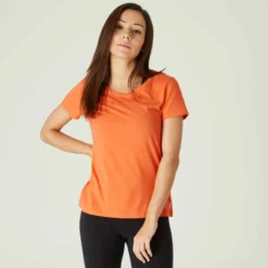 T-shirt Regular Fitness Femme - 500 Essentials Rose Chiné -Sportmania 8615066