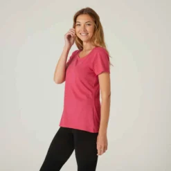 T-shirt Regular Fitness Femme - 500 Essentials Rose Chiné -Sportmania 863931