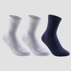 CHAUSSETTES DE SPORT ENFANT HAUTES ARTENGO RS 160 BLANC MARINE LOT DE 3 -Sportmania 8640097