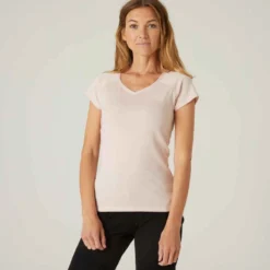 T-shirt Col V Fitness Femme - 500 Rose Quartz -Sportmania 8643757