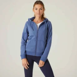 Sweat Zippé à Capuche Fitness Femme - 500 Bleu D'orage -Sportmania 8646385
