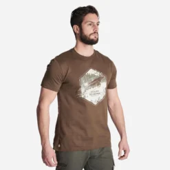 T-shirt Manches Courtes Chasse Coton Homme - 100 Chien Arrêt Vert -Sportmania 8669039