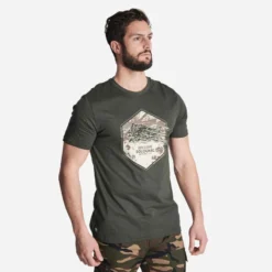T-shirt Manches Courtes Chasse Coton Homme - 100 Chien Arrêt Vert -Sportmania 8669040
