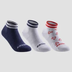 CHAUSSETTES TENNIS ENFANT MI-HAUTES ARTENGO RS 160 MARINE BLANC ROUGE LOT DE 3 -Sportmania 8670378