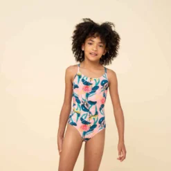 MAILLOT DE BAIN 1 PIECE FILLE 100 MIXLIFE JAUNE -Sportmania 8677670