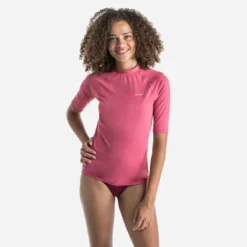 Tee Shirt Anti Uv Surf Top 100 Manches Courtes Femme Kaki Clair -Sportmania 8731427