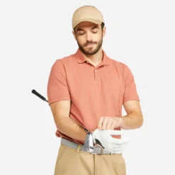 Polo De Golf Manches Courtes Homme MW500 Noisette -Sportmania 8732664