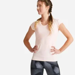 T-shirt Slim Col V Fitness Cardio Femme Corail -Sportmania 8733849