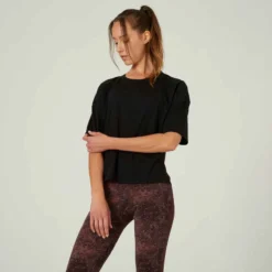 T-shirt Fitness Manches Courtes Large Coton Majoritaire Femme - 520 Noir -Sportmania 8756170