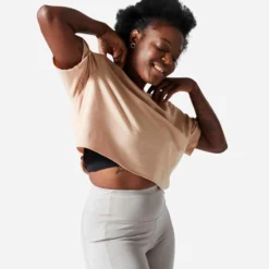 T-shirt Crop Top Fitness Femme - 520 Gris Abysses -Sportmania 8772669