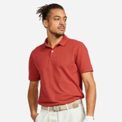 Polo De Golf Manches Courtes Homme MW500 Noisette -Sportmania 8785690