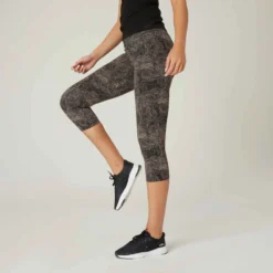 Legging Fitness 7/8 Coton Extensible Court Et Gainant Femme - Gris Violacé -Sportmania 960974