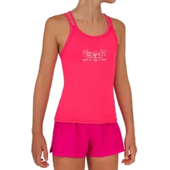 Boardshort Fille Court Avec Ceinture élastiquée KINA ROSE -Sportmania boardshort fille court avec ceinture elastiquee kina corail fluo 2
