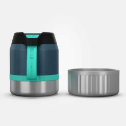 Quechua Boîte Alimentaire MH500 Isotherme Randonnée Inox 0,8L Bleu Avec Bol -Sportmania boite alimentaire mh500 isotherme randonnee inox 08l kaki avec bol 2