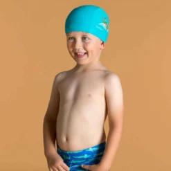 Bonnet De Bain Bébé Bleu Imprimé Tigre En Maille