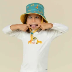 Chapeau Anti UV Bébé Réversible Jaune Et Bleu Imprimé SAVANE -Sportmania chapeau anti uv bebe reversible bleu et imprime palmiers 4