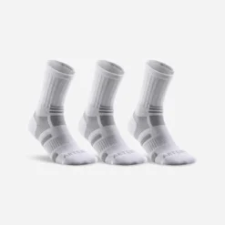 CHAUSSETTES DE SPORT HAUTES ARTENGO RS 560 BLANC GRIS LOT DE 3