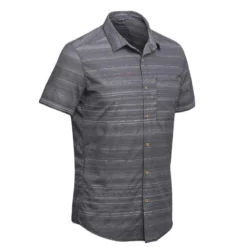 Chemise Manches Courtes TRAVEL100 Fresh Homme Rayée Gris