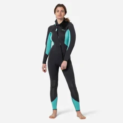 Combinaison Plongée Femme Néoprène 5mm - SCD 500 Gris Et Bleu -Sportmania combinaison neoprene de plongee bouteille femme scd 100 5mm grisslashbleu 2