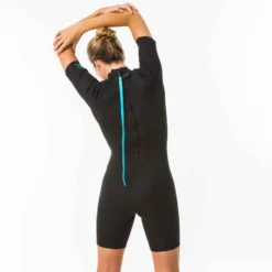 Shorty Surf Femme Néoprène Avec Mousse De 1,5mm Back Zip Noir -Sportmania combinaison surf shorty 100 neoprene 15mm femme noir 3