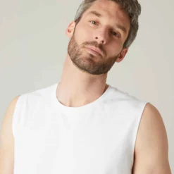 Débardeur Fitness Homme Col Rond Droit Coton - 500 Blanc -Sportmania debardeur 500 homme noir 3