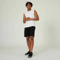 Débardeur Extensible Fitness Homme - 500 Blanc 9 Débardeur Extensible Fitness Homme - 500 Blanc -Sportmania debardeur coton extensible noir 2