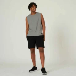 Débardeur Fitness Homme Col Rond Droit Coton - 500 Cosmeto Gris Chiné Extensible -Sportmania debardeur fitness homme col rond droit coton 500 cosmeto gris chine extensible 2