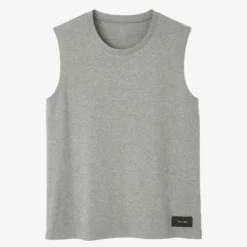 Débardeur Fitness Homme Col Rond Droit Coton - 500 Cosmeto Gris Chiné Extensible -Sportmania debardeur fitness homme col rond droit coton 500 cosmeto gris chine extensible 3