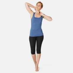 Débardeur Fitness Femme Dos En X Slim Coton - 500 Bleu D'orage -Sportmania debardeur gym femme 500 rose pale chine 2