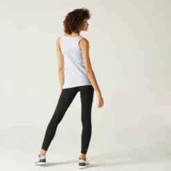 Débardeur Fitness Femme Col Rond Droit Coton - 100 Blanc Glacier -Sportmania debardeur regular 100 femme noir 2