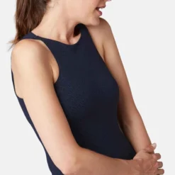 Débardeur Fitness Femme Col Rond Ajustée Synthétique - 900 Bleu Marine -Sportmania debardeur slim avec brassiere integree 900 femme bleu marine 3