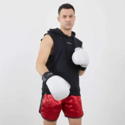 GANTS MUAY-THAÏ CUIR 500 BLANC/ARGENT -Sportmania gants muay thai cuir 500 blancslashargent 4