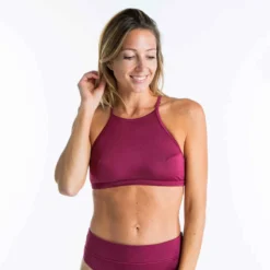Haut De Maillot De Bain Femme Brassière Surf Dos Dégagé ANDREA ROUGE BORDEAUX