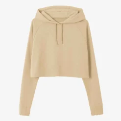 Sweat à Capuche Crop Fitness Femme - 520 Beige -Sportmania hoodie 520 cropped a capuche majorite coton fitness beige 6